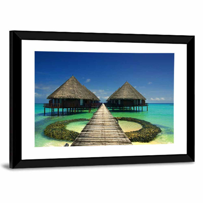 Maldives Overwater Bungalows Wall Art as a framed print