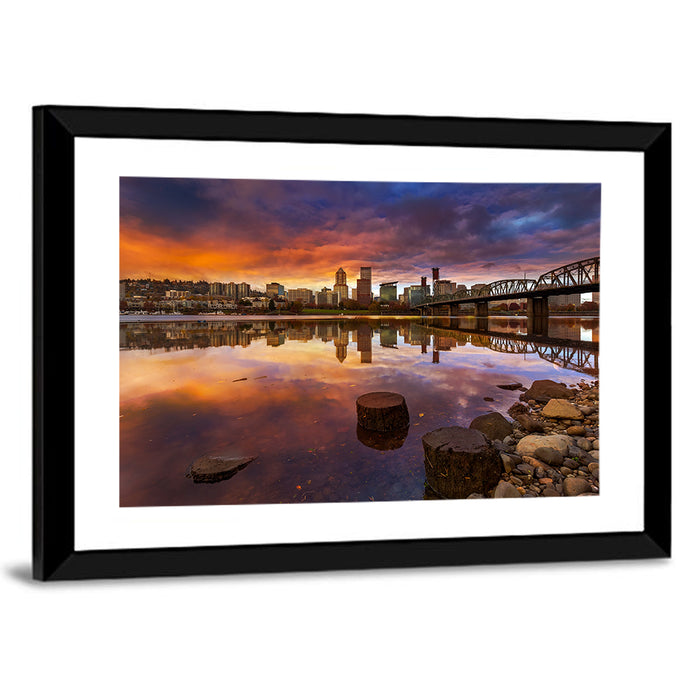 Portland Skyline at Sunset Wall Art as a framed print