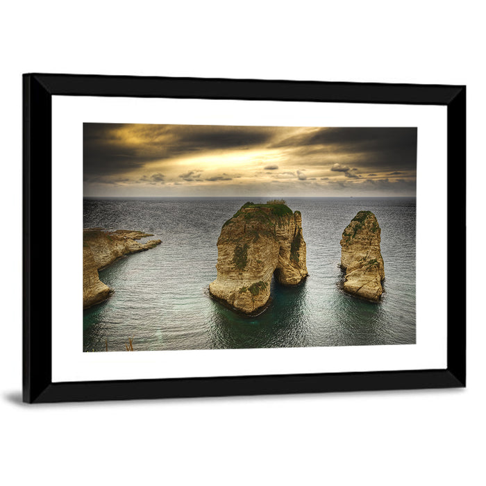 Pigeon Rocks, Raouché Wall Art as a framed print