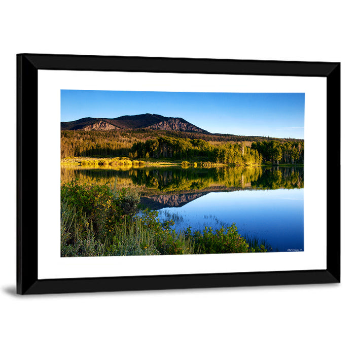 Golden Hour Mountain Lake Wall Art as a framed print