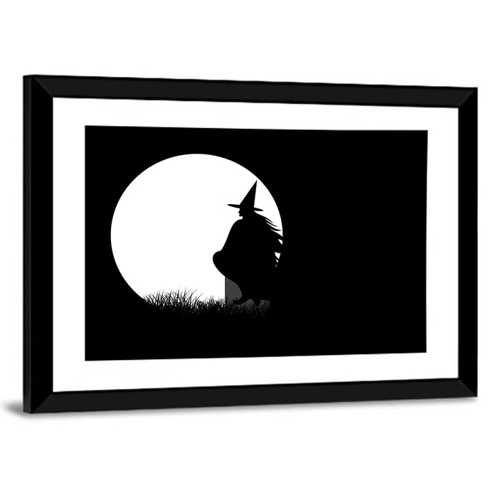 Witch and Moon Silhouette Wall Art as a framed print
