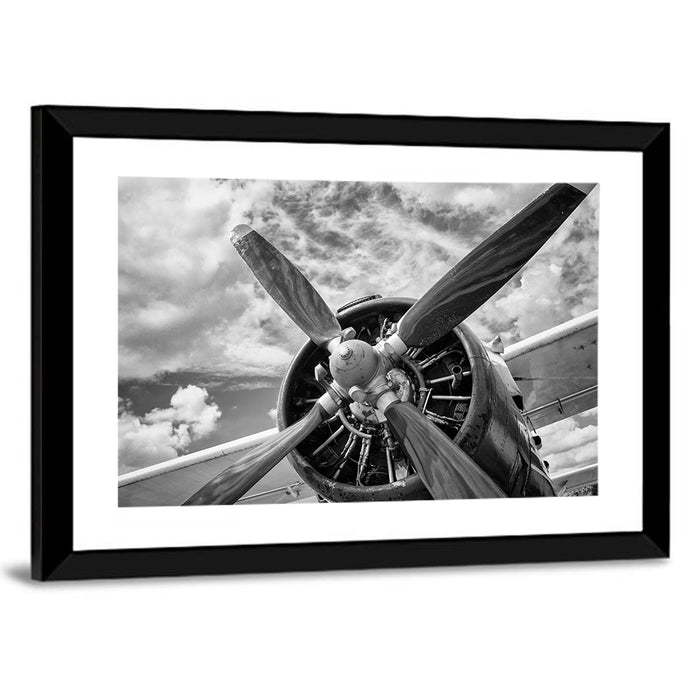 Vintage Airplane Radial Engine Close-up Wall Art as a framed print