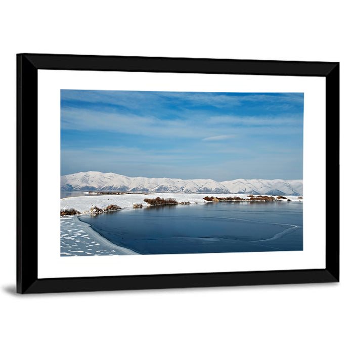 Lake Sevan Winter Landscape Wall Art as a framed print