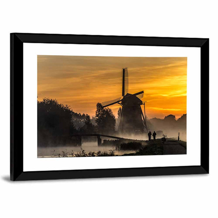 Misty Windmill at Sunrise Wall Art as a framed print