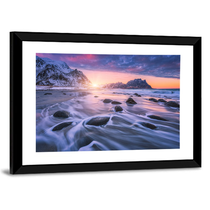 Utakleiv Sandy Beach Wall Art as a framed print