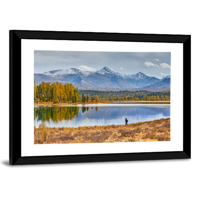 Autumn Mountain Lake Reflection Wall Art as a framed print