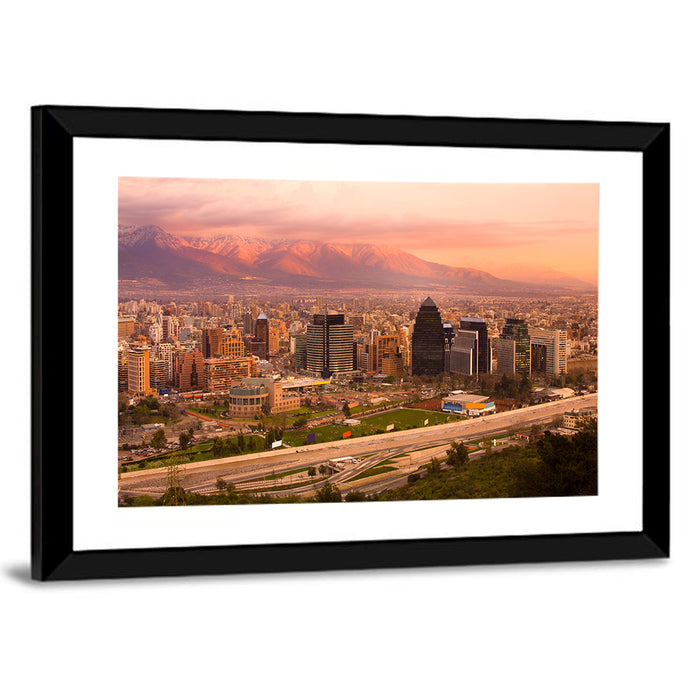 Santiago Skyline at Sunset Wall Art as a framed print