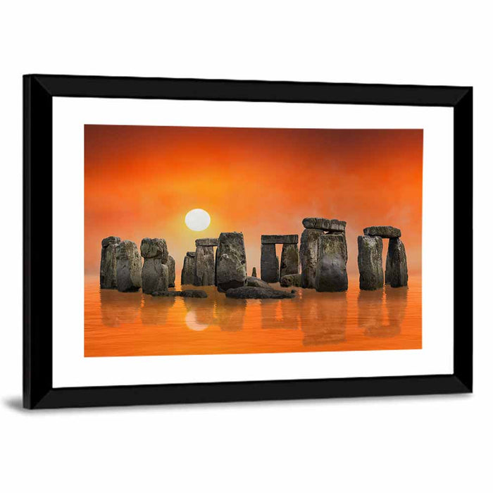 Stonehenge Sunrise Reflection Wall Art as a framed print