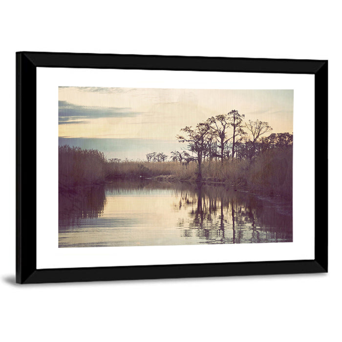 Louisiana Cypress Swamp at Dusk Wall Art as a framed print