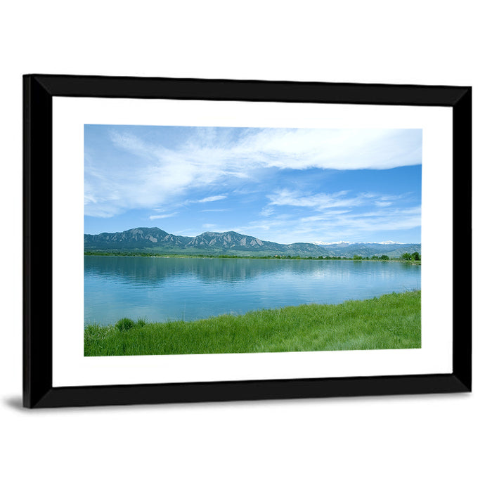 Boulder Reservoir and Flatirons Wall Art as a framed print