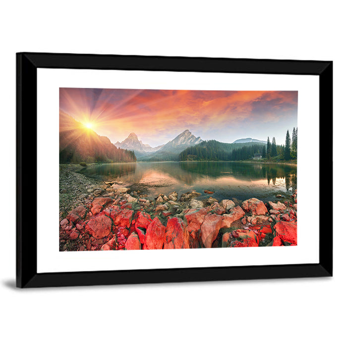 Obersee Sunrise Over Red Rocks Wall Art as a framed print
