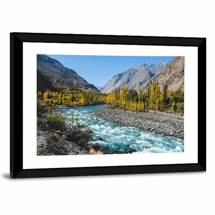 Autumn on the Gilgit River Wall Art as a framed print
