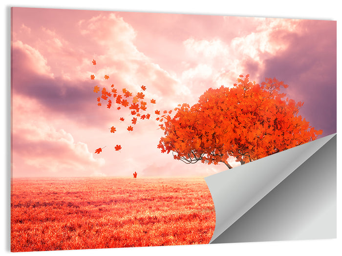 Windblown Red Autumn Tree Wall Art as a poster print