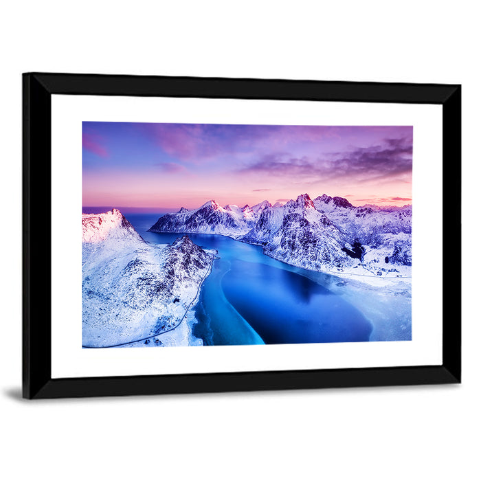 Flakstadpollen Fjord at Sunset Wall Art as a framed print