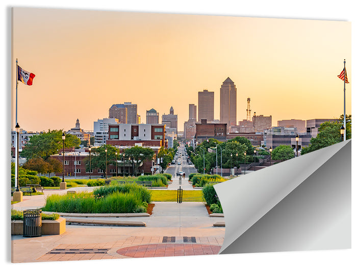 Des Moines Golden Hour Skyline Wall Art as a poster print
