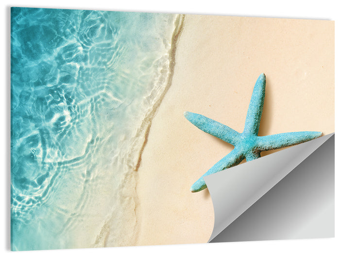 Blue Starfish on Sandy Beach Wall Art as a poster print