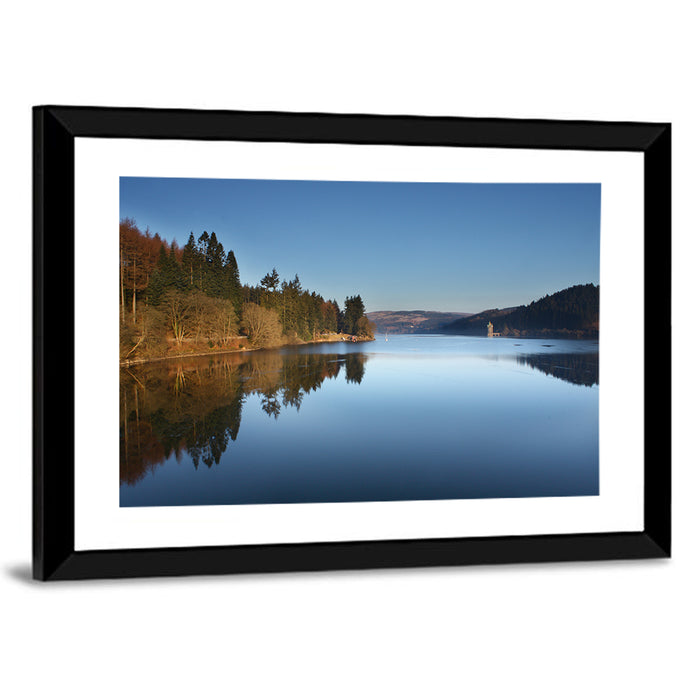 Lake Vyrnwy Golden Hour Reflection Wall Art as a framed print