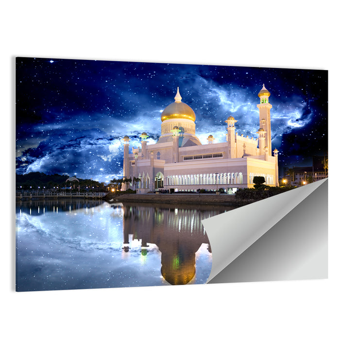 Omar Ali Saifuddien Mosque at Night Wall Art as a poster print