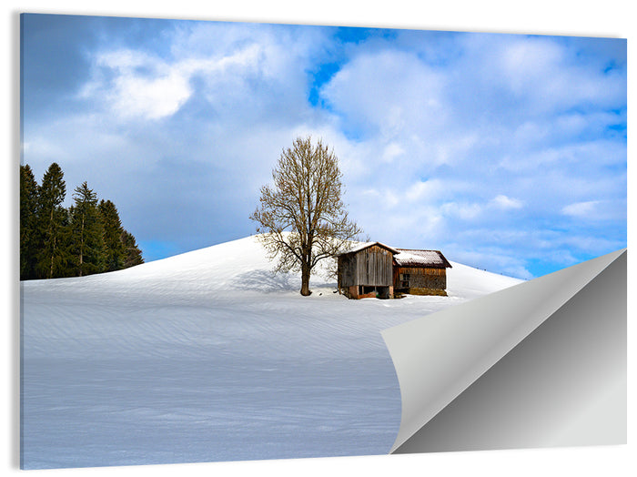Rustic Barn on a Snowy Hill Wall Art as a poster print