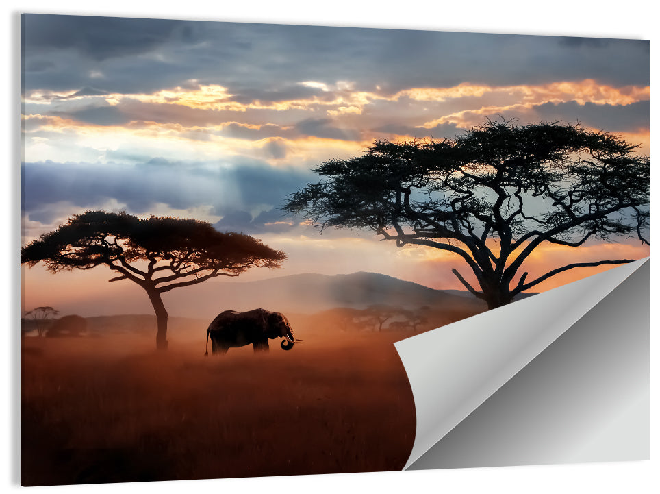 Elephant & African Landscape Wall Art