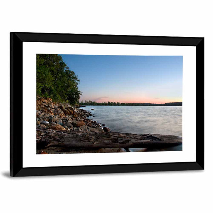 Lake Hartwell Driftwood Shoreline Wall Art as a framed print