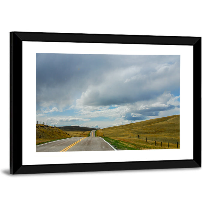 Montana Road Through Golden Hills Wall Art as a framed print