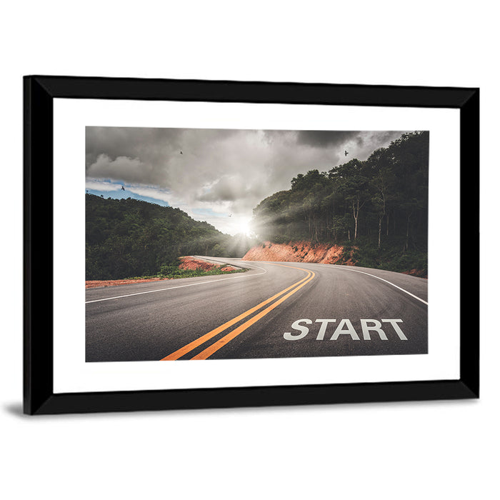 Start of a Journey, Sunrise Road Wall Art as a framed print