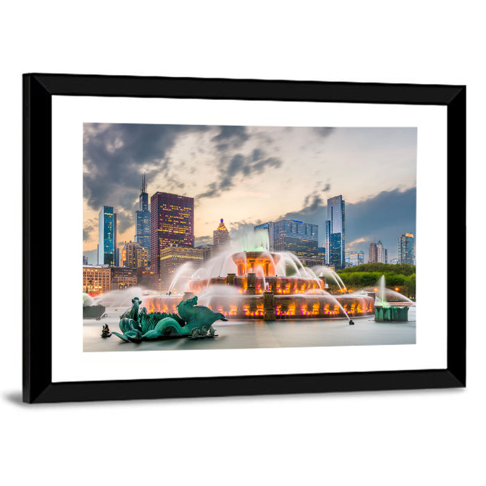 Buckingham Fountain and Chicago Skyline Wall Art as a framed print