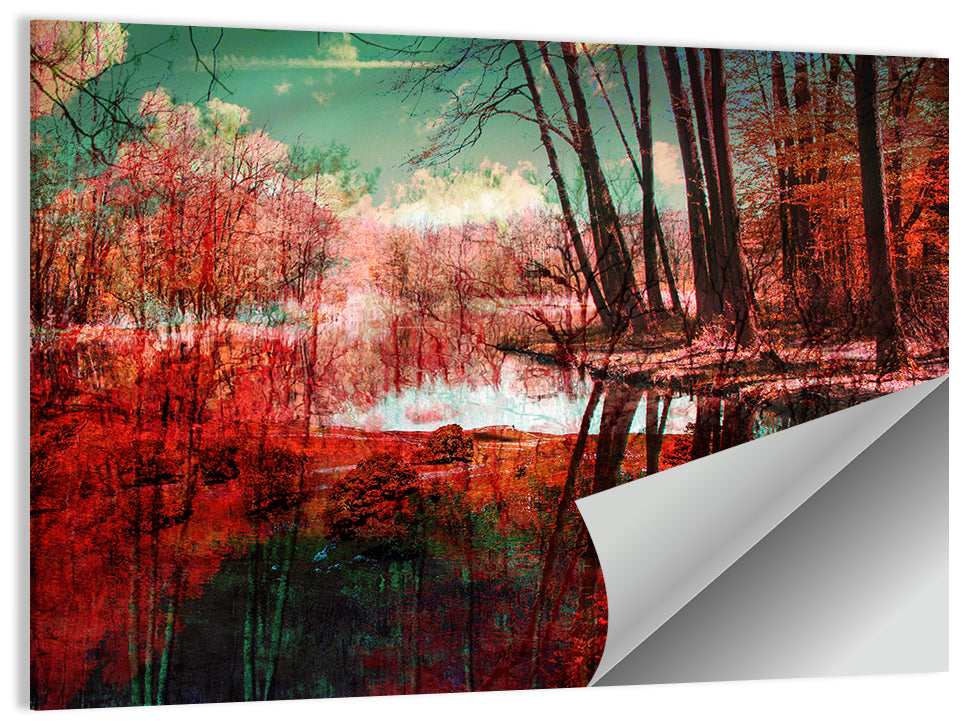 Red Autumn Forest Wall Art