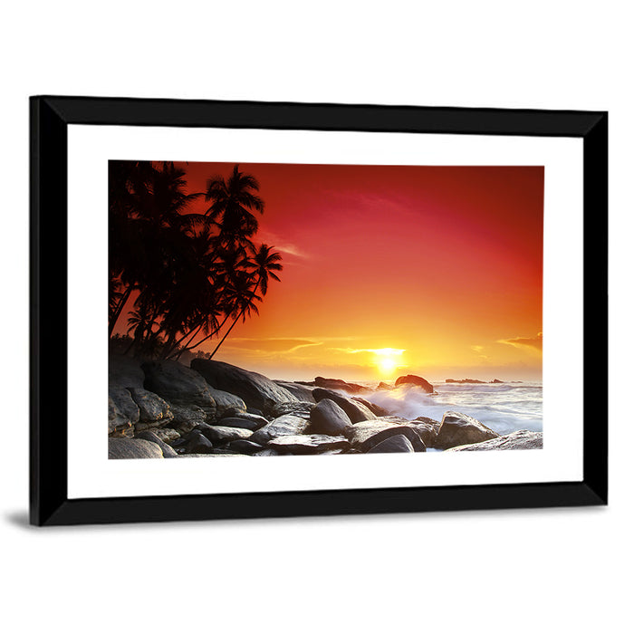 Tropical Island Sunset Wall Art as a framed print
