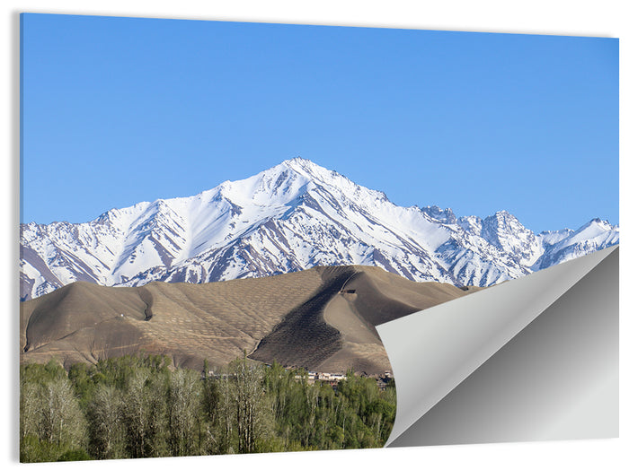 Afghan Snow-capped Peaks Above Forested Foothills Wall Art as a poster print