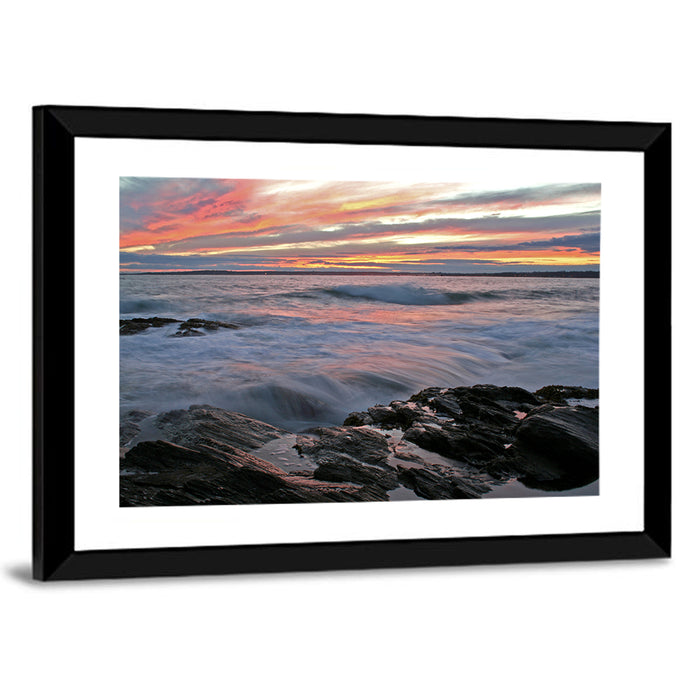 Rocky Coast Sunset Wall Art as a framed print