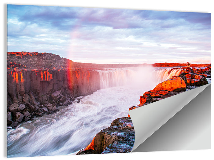 Golden Hour Selfoss Falls Rainbow Wall Art as a poster print