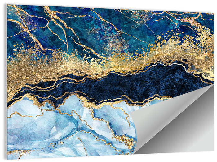 Navy Blue Marble with Gold Veins Wall Art as a poster print