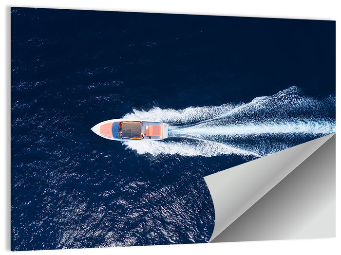 Sleek Speedboat Over Navy Sea Wall Art as a poster print