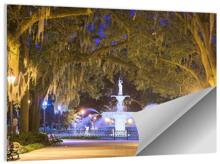 Forsyth Park Fountain at Night Wall Art as a poster print