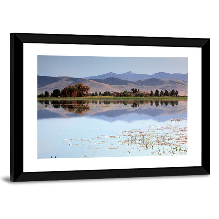 Mission Valley Lake Reflection Wall Art as a framed print