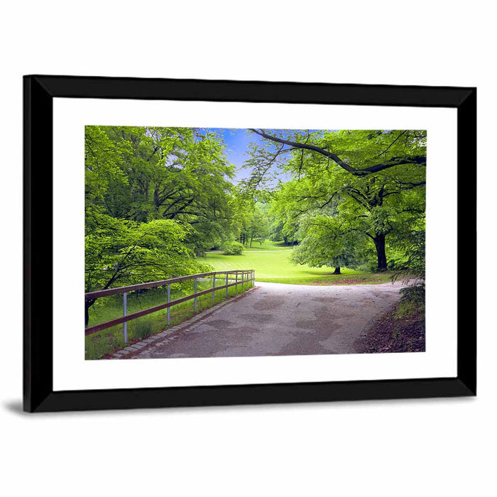 Sunlit Meadow Path Wall Art as a framed print