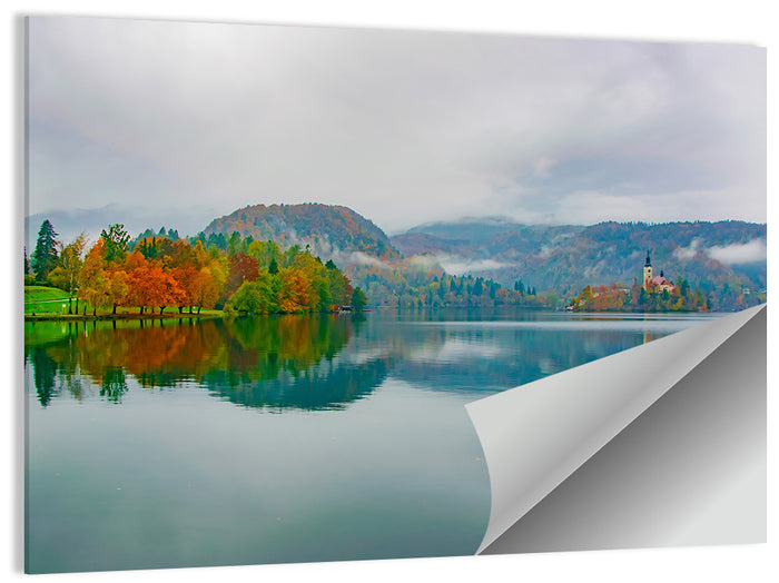 Lake Bled Island Church Wall Art as a poster print