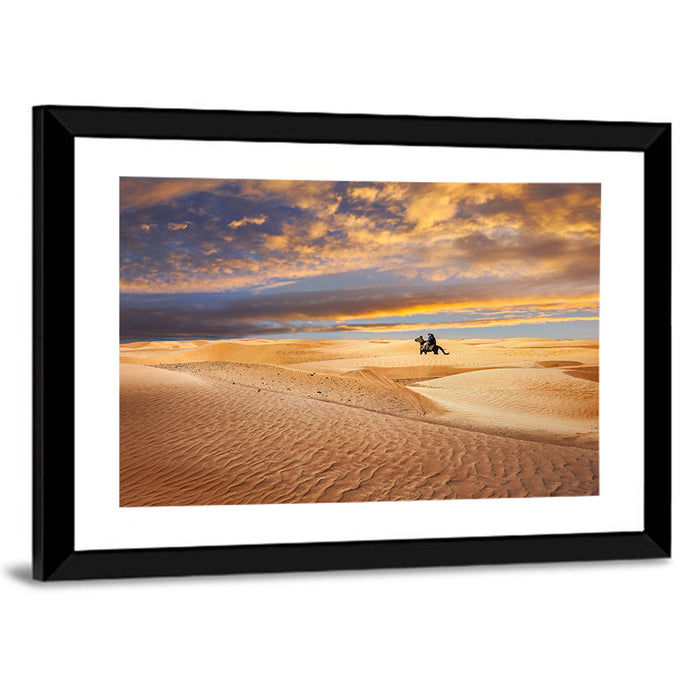 Sahara Camel Rider at Sunset Wall Art as a framed print