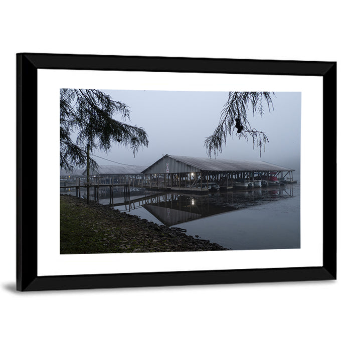 Ozark Beach Resort Boathouse Wall Art as a framed print