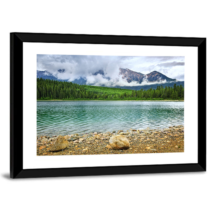 Patricia Lake Cloudy Peaks Wall Art as a framed print