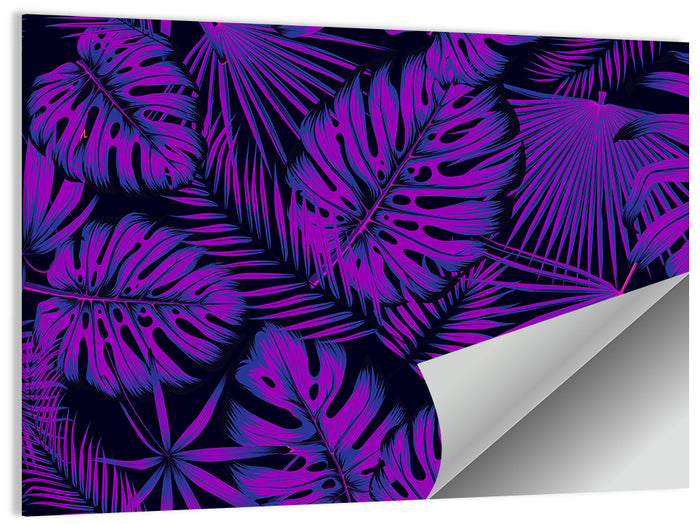 Violet Tropical Leaves Wall Art as a poster print