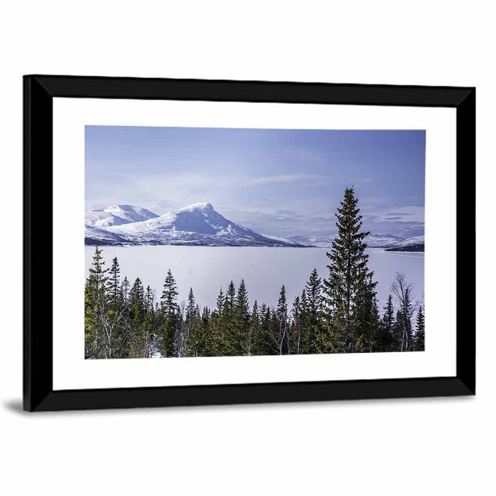 Scandinavian Mountain Range with Frozen Lake Wall Art as a framed print