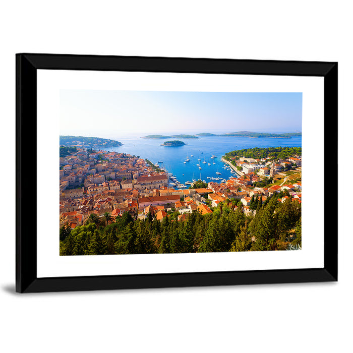 Hvar Harbor Aerial View Wall Art as a framed print