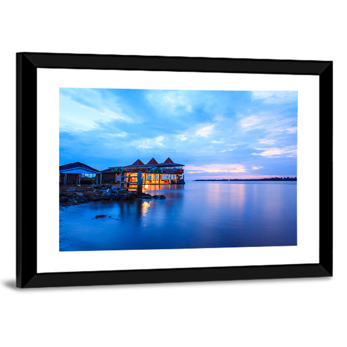 Twilight Restaurant on Lake Victoria Wall Art as a framed print