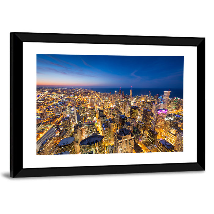 Aerial Chicago Nightscape Wall Art as a framed print
