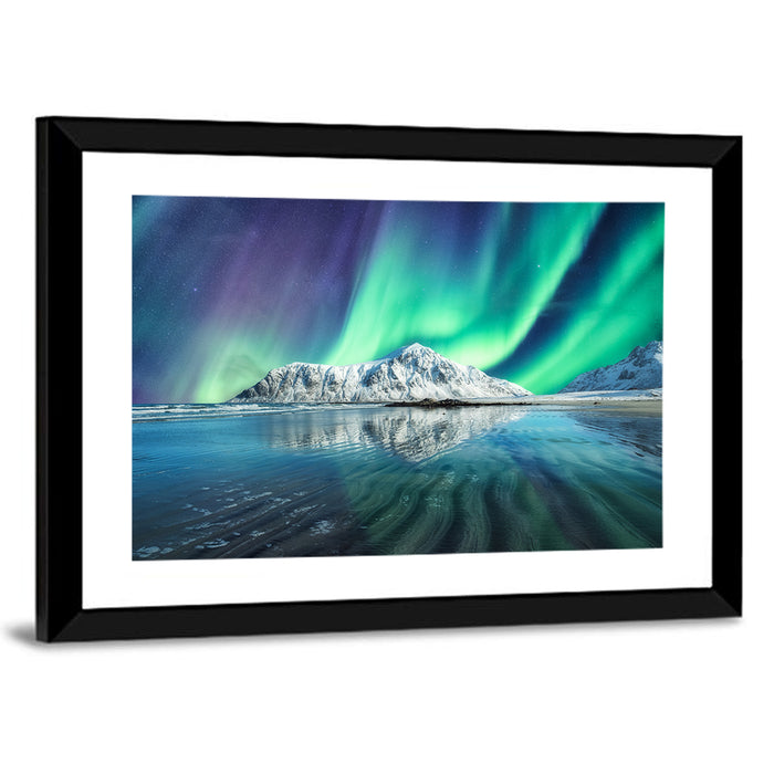 Aurora Over Skagsanden Beach Wall Art as a framed print
