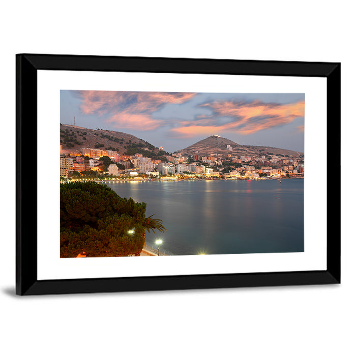 Sarandë Bay at Dusk Wall Art as a framed print