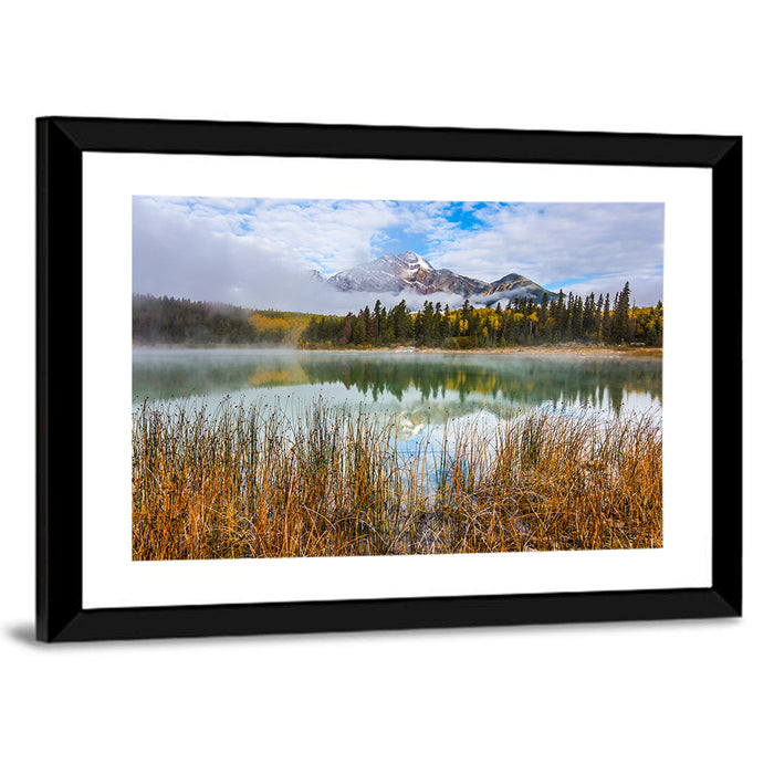 Pyramid Mountain with Golden Grasses Wall Art as a framed print